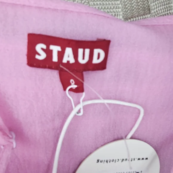 NWT STAUD Florian Rosette Appliqued Tulip Pink Ruffled Organza Mini Dress Size 8 - Picture 13 of 14